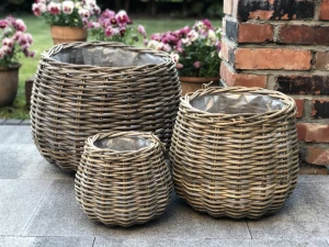 Kosz rattanowy okrągły szary 3 rozmiary (D26 cm)